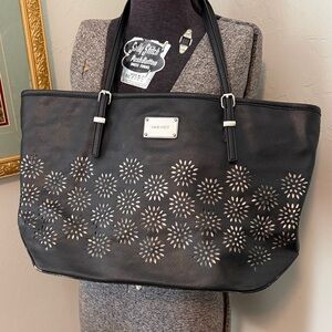Nine West Black Tote with Floral Cut-Outs large 
18”x11